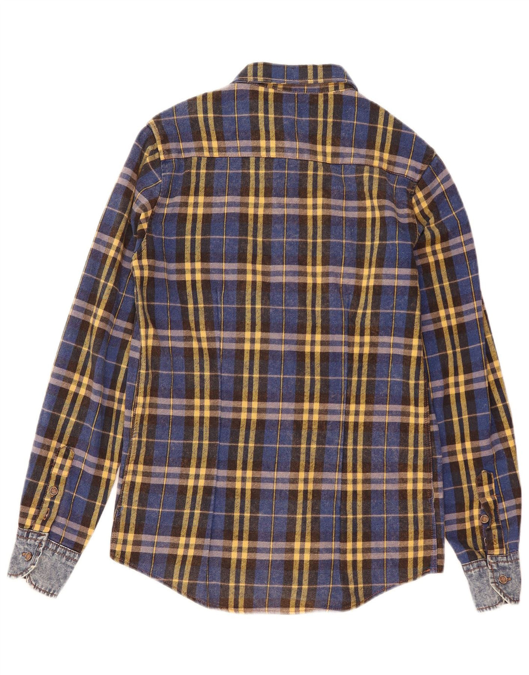 Vintage flannelskjorte til mænd, lille blå ternet bomuld