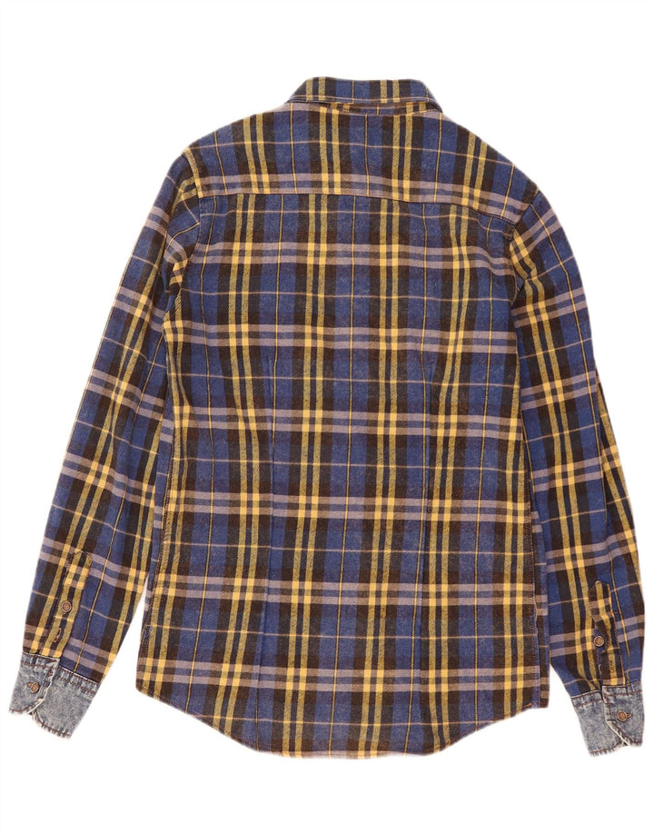 Vintage flannelskjorte til mænd, lille blå ternet bomuld