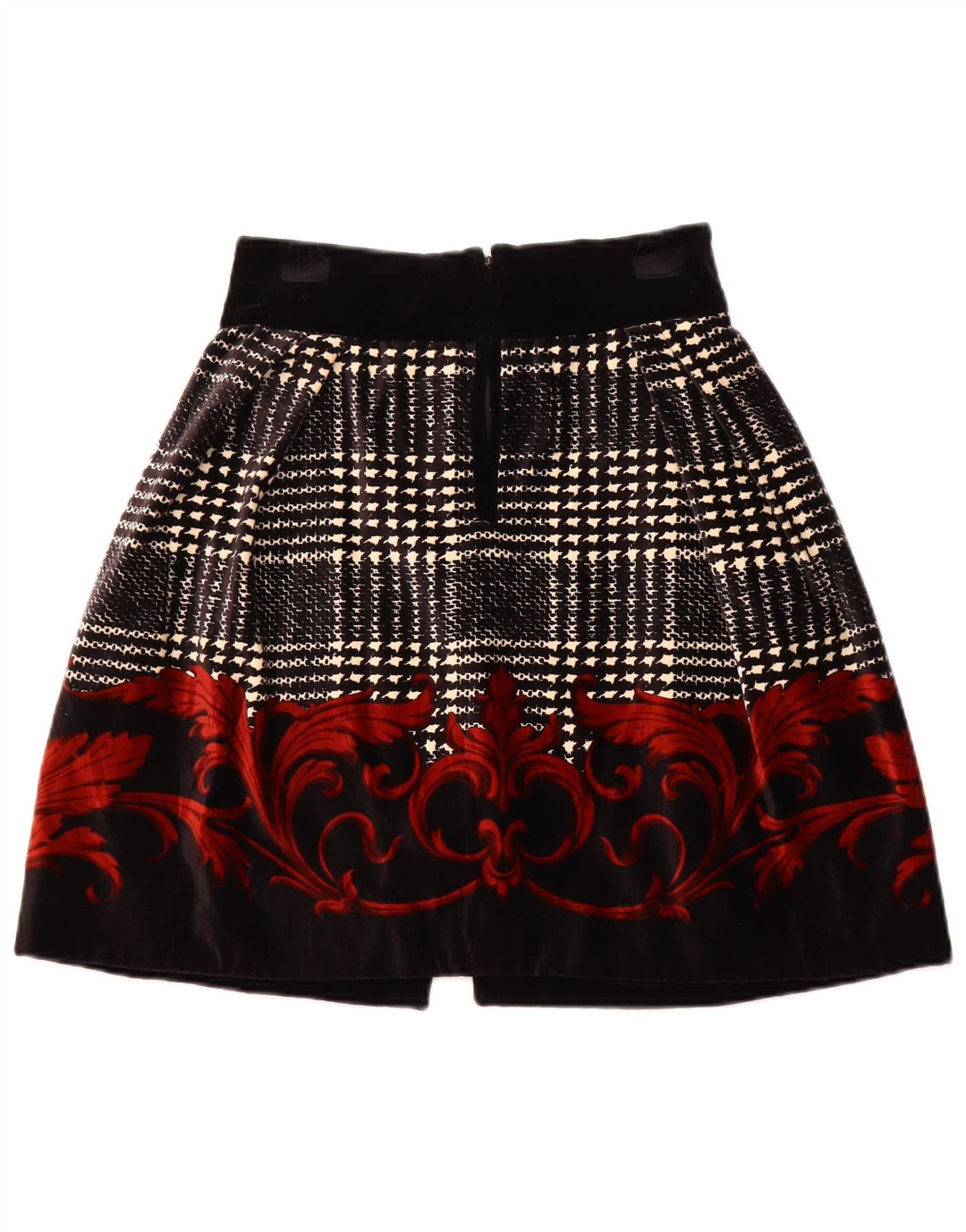 BYBLOS Dame Velvet A-Line Nederdel IT 42 Medium W28 Sort Blomster Bomuld