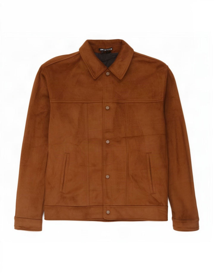 Zara Herre imiteret ruskind bomberjakke UK 42 XL Beige Polyester