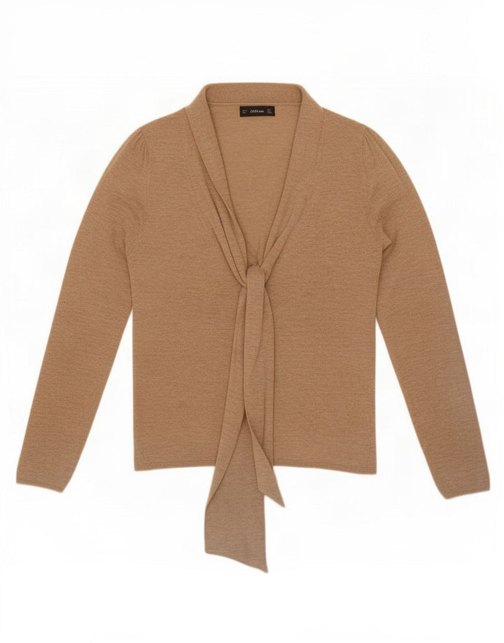 Zara Womens Front Tie Top Langærmet UK 10 Small Beige