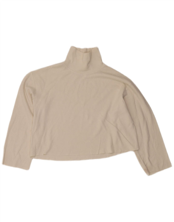 Zara Womens Oversized Crop Top Langærmet UK 14 Medium White Bomuld