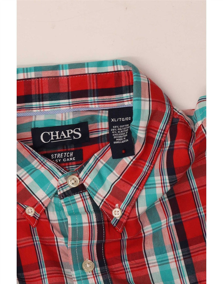Chaps Herre Stretch Regular Fit Skjorte XL Rød Plaid Bomuld