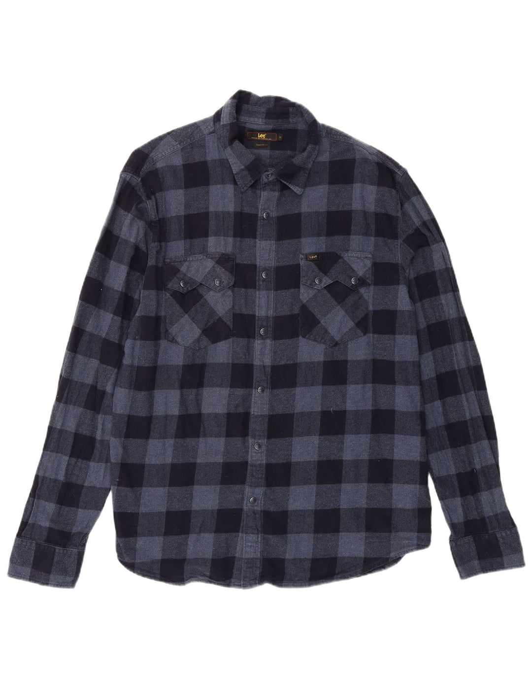 Lee Herre Regular Fit Flannel Shirt XL Navy Blue Gingham Cotton