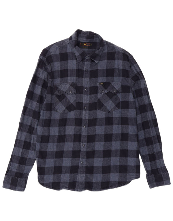 Lee Mens Regular Fit Flannel Shirt XL Navy Blue Gingham Cotton