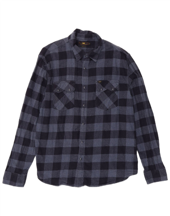 Lee Herre Regular Fit Flannel Shirt XL Navy Blue Gingham Cotton