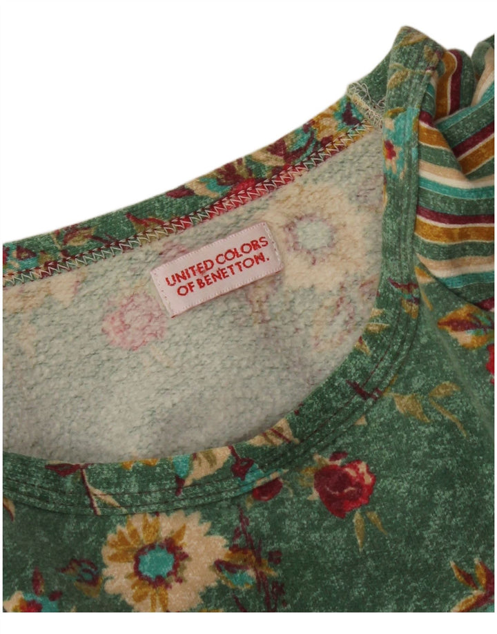 BENETTON Langærmet T-shirtkjole til kvinder UK 14 Medium Green Floral