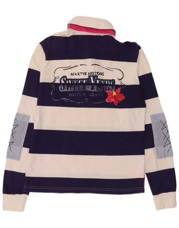 Sweet Years Womens Grafisk Rugby Polo Shirt UK 14 Mellem marineblå stribet