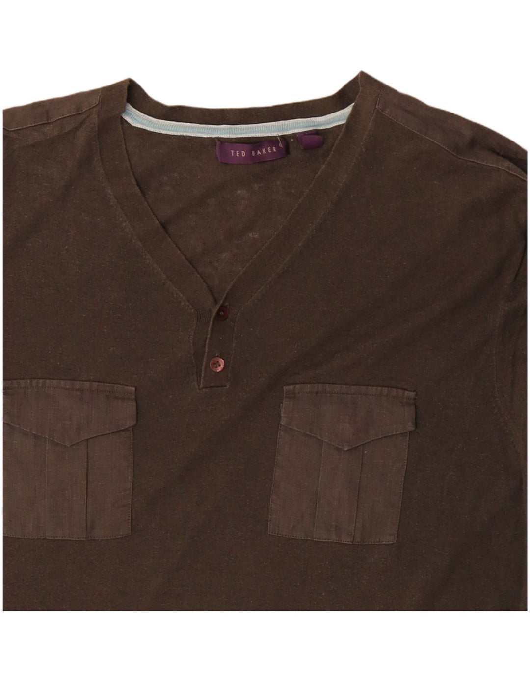TED BAKER Herre T-Shirt Top Størrelse 6 2XL Khaki Bomuld