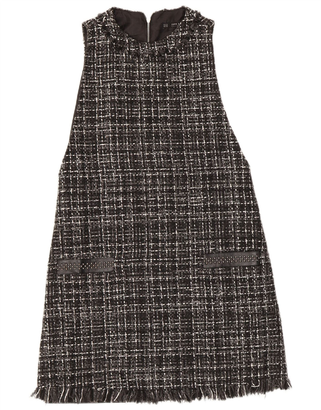 Zara Dame Ærmeløs Shift Dress UK 6 XS sort ternet akryl