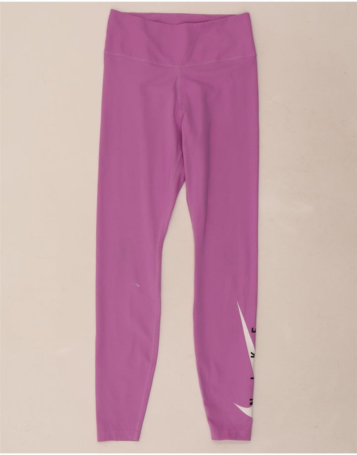 Nike Dame Dri Fit Grafiske Leggings UK 8 Small Pink