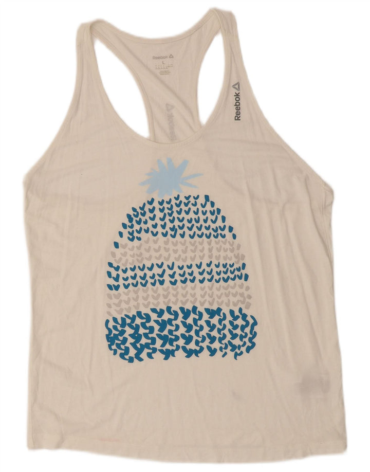 REEBOK Dame Grafisk Vest Top UK 16/18 Large White Modal