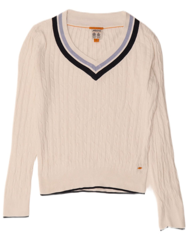 Musto Dame Oversized V-hals sweater UK 10 Small White Bomuld
