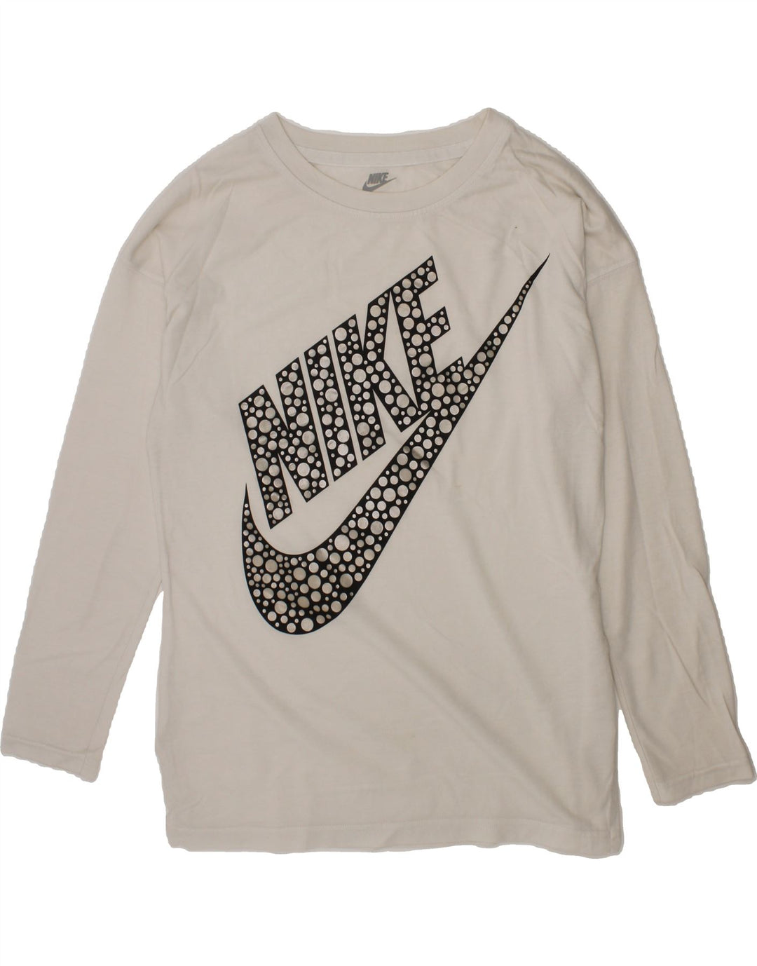 NIKE Boys Graphic Top Long Sleeve 12-13 Years Large  White Cotton Vintage Nike and Second-Hand Nike from Messina Hembry 
