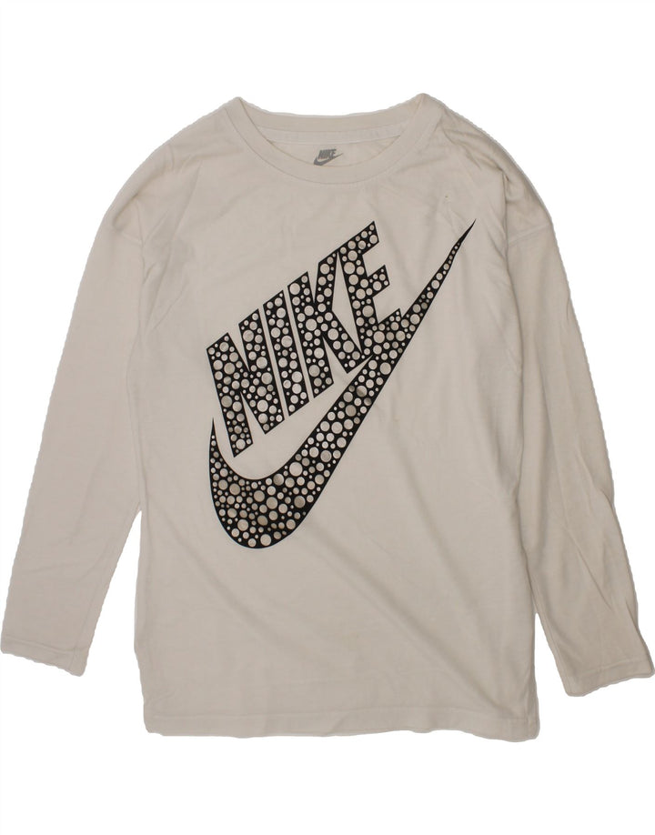 NIKE Boys Graphic Top Long Sleeve 12-13 Years Large  White Cotton Vintage Nike and Second-Hand Nike from Messina Hembry 
