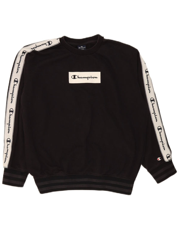 Champion Herre Grafisk Sweatshirt Jumper Large Sort Colourblock Bomuld