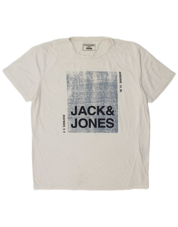JACK & JONES Herre Regular Fit Grafisk T-Shirt Top XL Hvid Bomuld