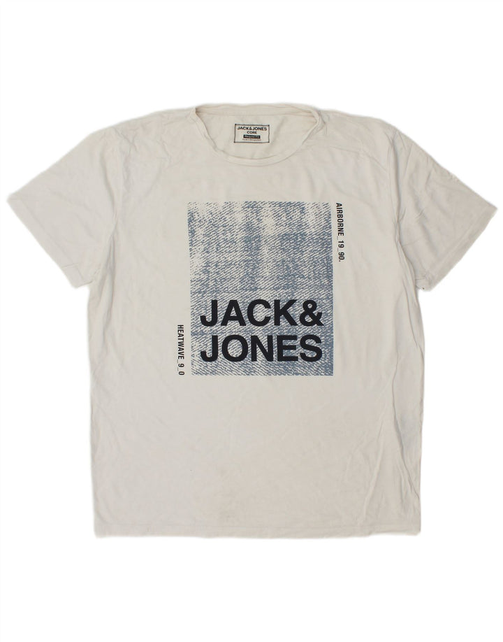 JACK & JONES Herre Regular Fit Grafisk T-Shirt Top XL Hvid Bomuld