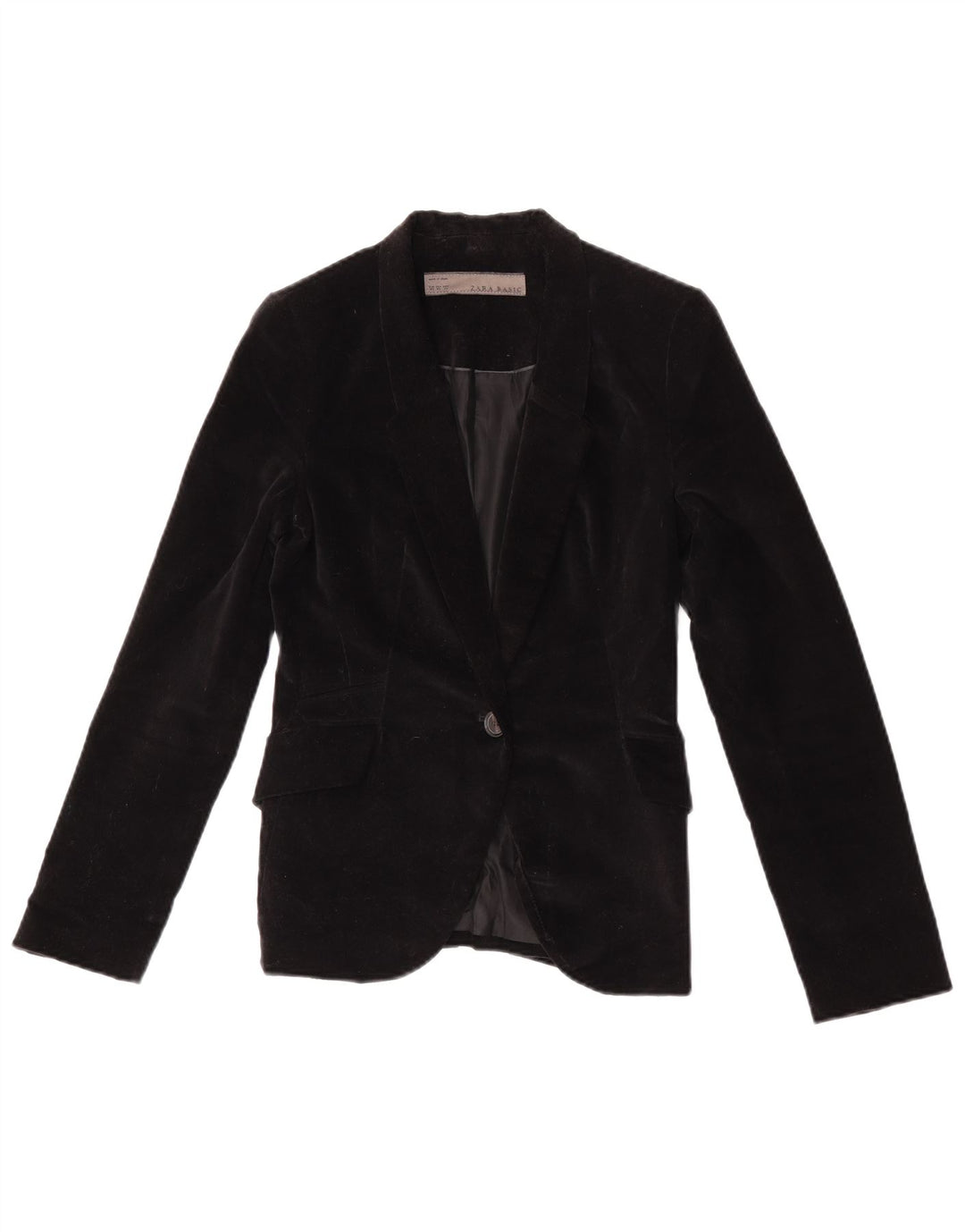 Zara Dame 1 Knap Velvet Blazer Jacket UK 6 XS Sort
