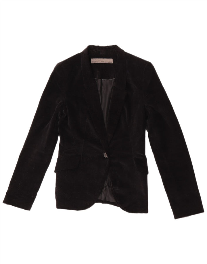Zara Dame 1 Knap Velvet Blazer Jacket UK 6 XS Sort