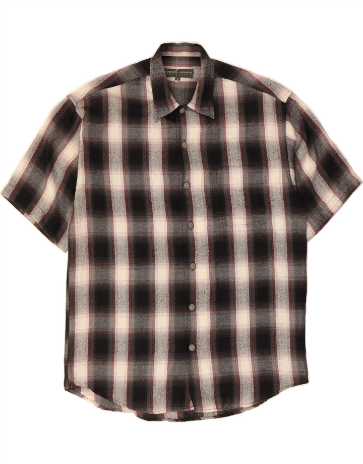 VINTAGE Mens Short Sleeve Shirt Large Black Check Polyester Vintage Vintage and Second-Hand Vintage from Messina Hembry 