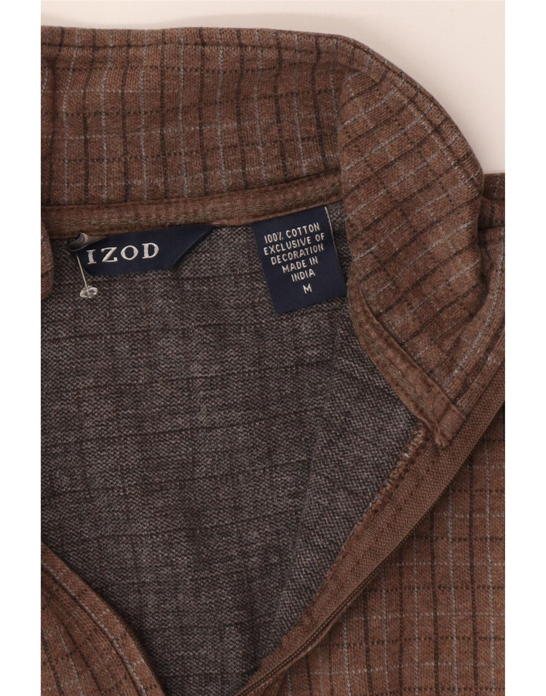 Izod Sweatshirt med lynlås til mænd, medium brun ternet bomuld