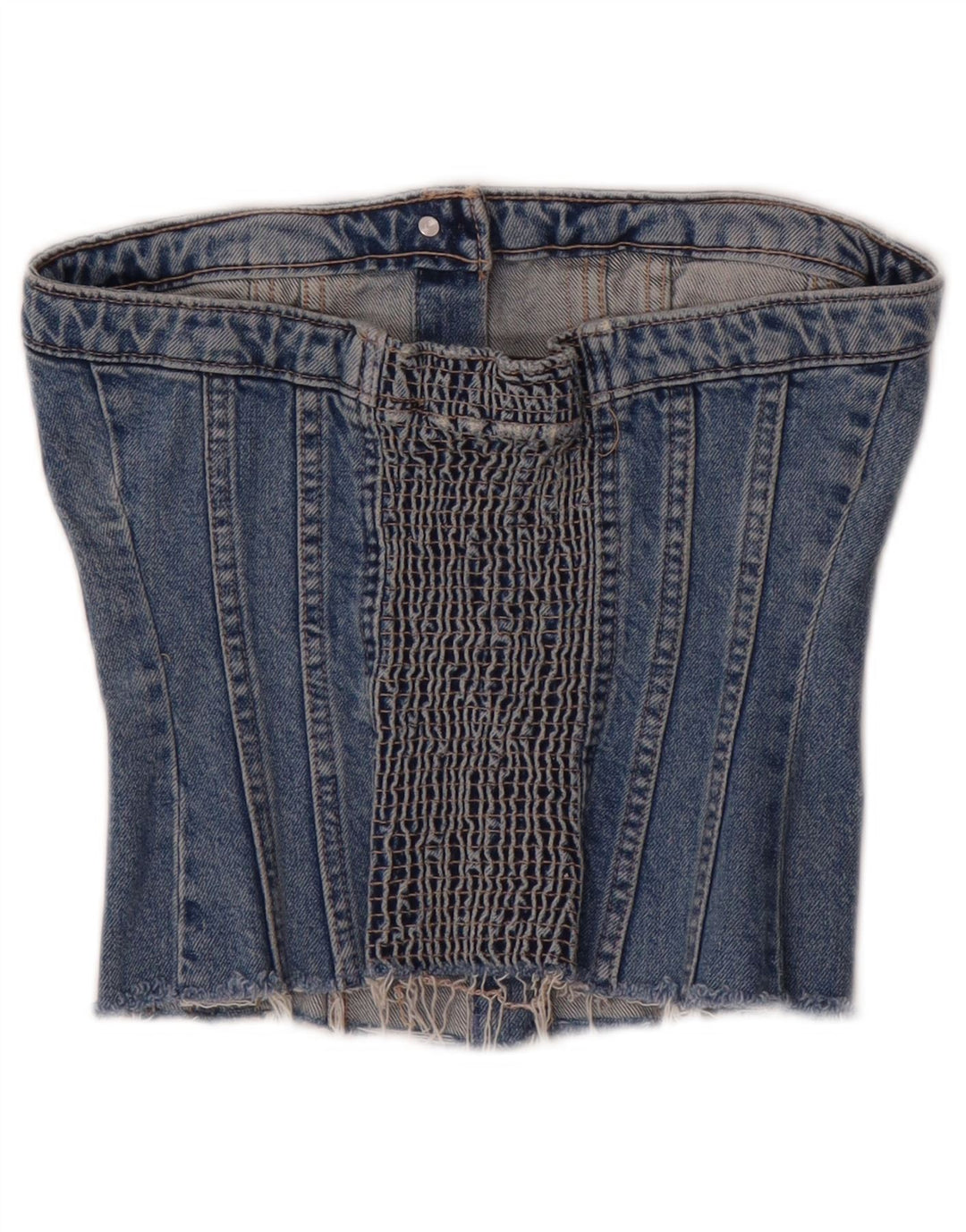 Zara Dame Stropløs Denim Corset Top UK 8 Lille Blå Bomuld