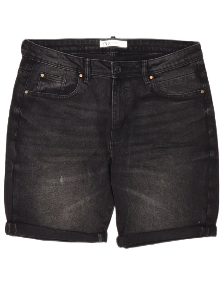 Zara Herre Denim Shorts EU 44 Large W34 Sort Bomuld