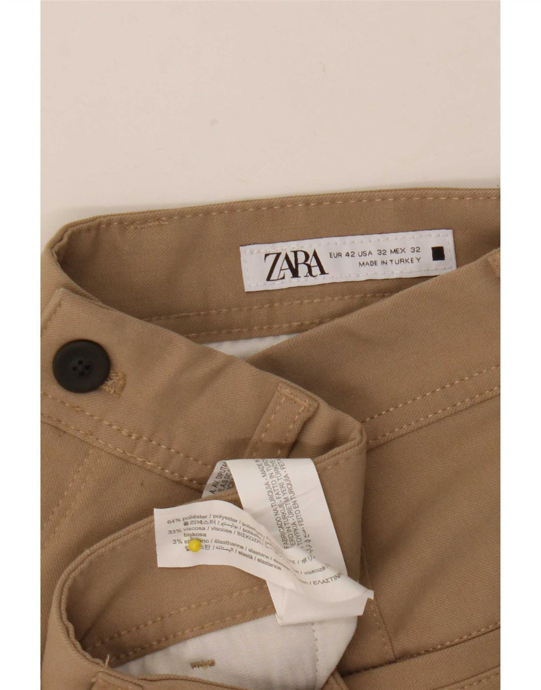 Zara Herre Slim Chino Bukser EU 42 Large W32 L28 Beige Polyester