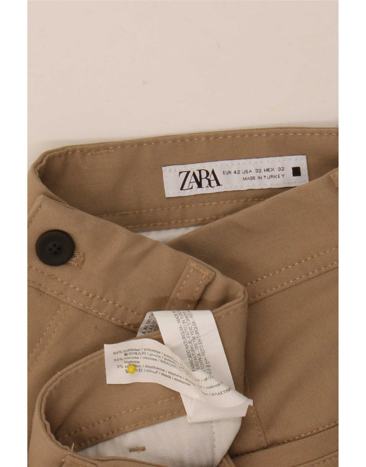 Zara Herre Slim Chino Bukser EU 42 Large W32 L28 Beige Polyester
