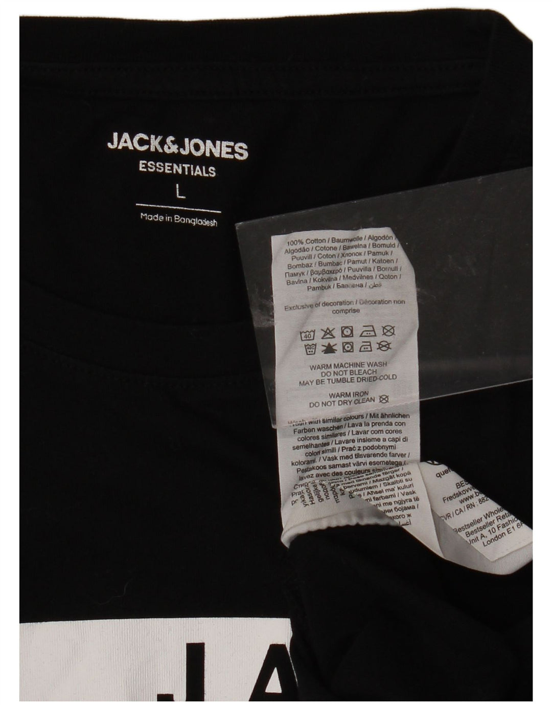 JACK & JONES Mens Graphic T-Shirt Top Large Black Cotton