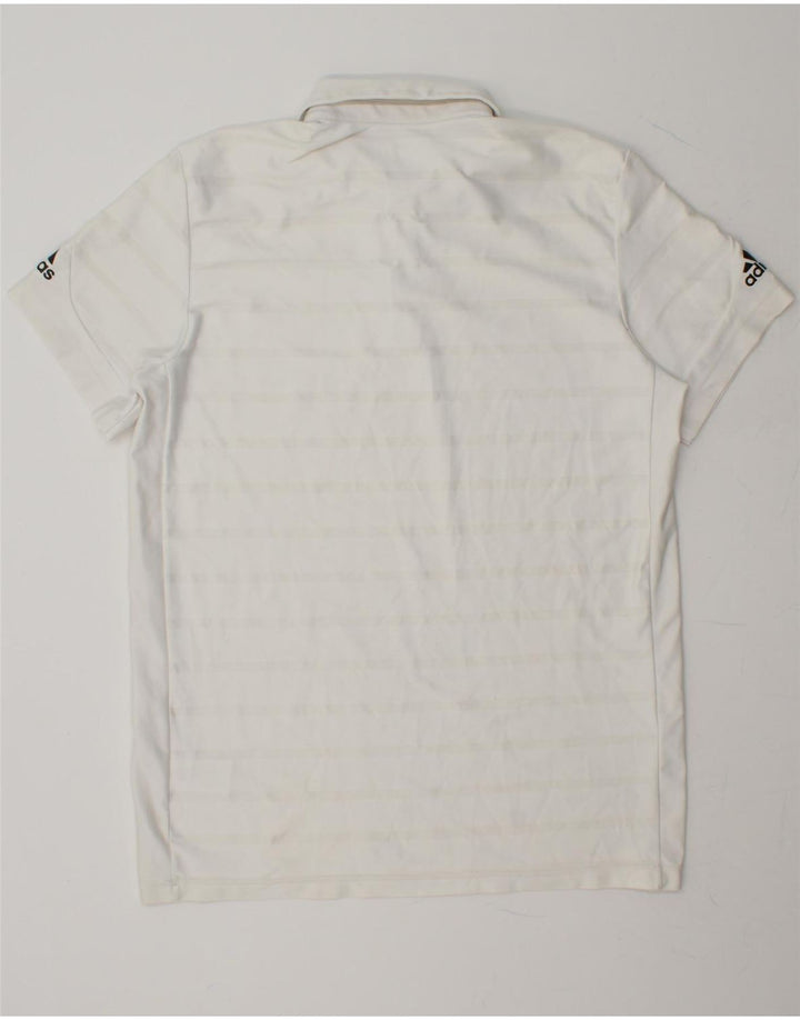 ADIDAS Mens Climalite Polo Shirt Large White Striped Polyester Vintage Adidas and Second-Hand Adidas from Messina Hembry 