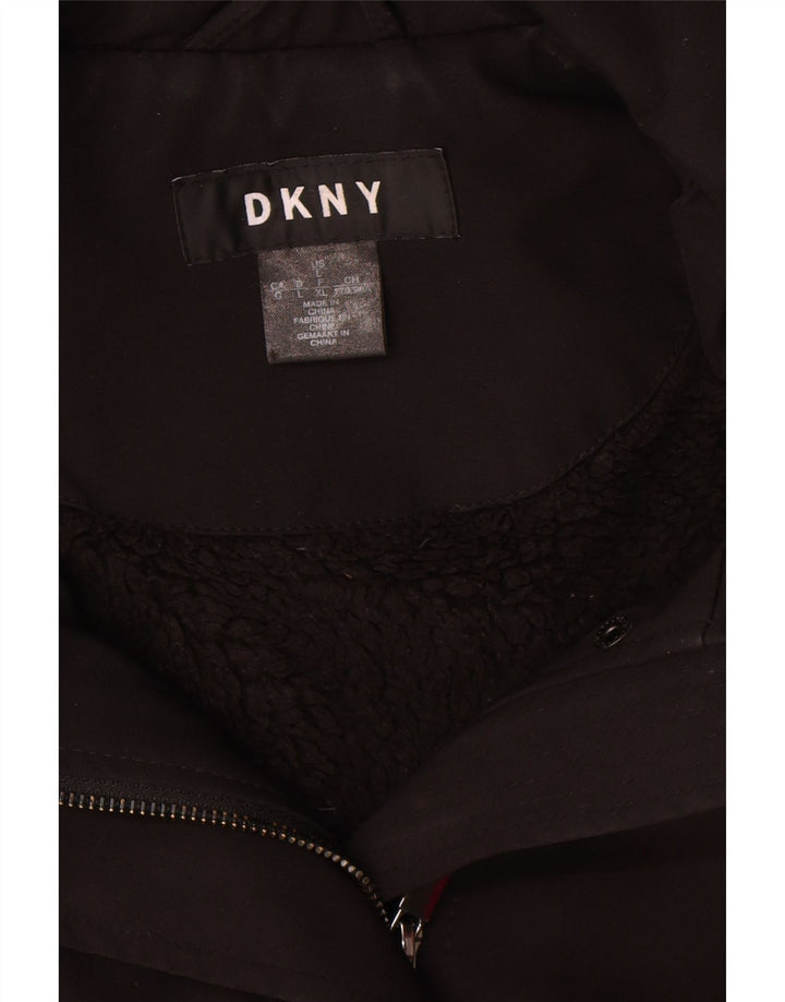 Dkny Dame Hætte Sherpa Overfrakke UK 16 Stor Sort Polyester