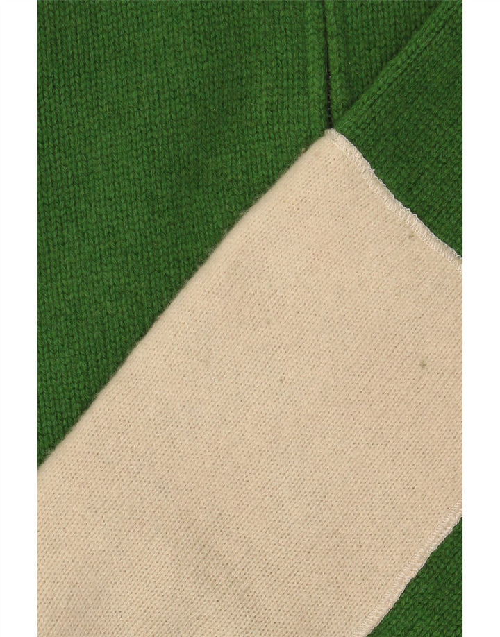 VINTAGE Herre grafisk cardigan sweater Medium Grøn Colourblock Uld