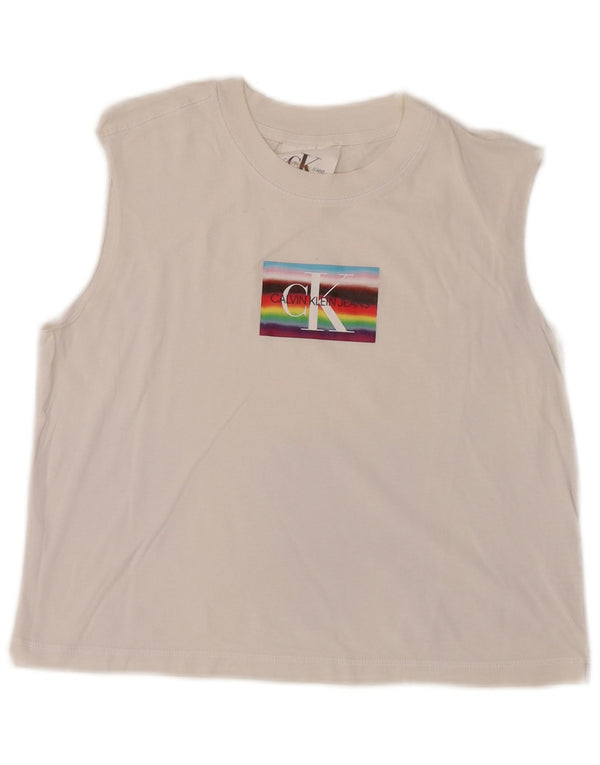 Calvin Klein Dame Crop Grafisk Vest Top UK 12 Medium White