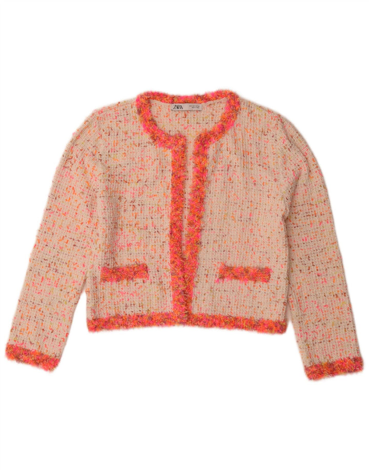 Zara Womens Open Blazer Jacket UK 10 Small White Flecked Polyester