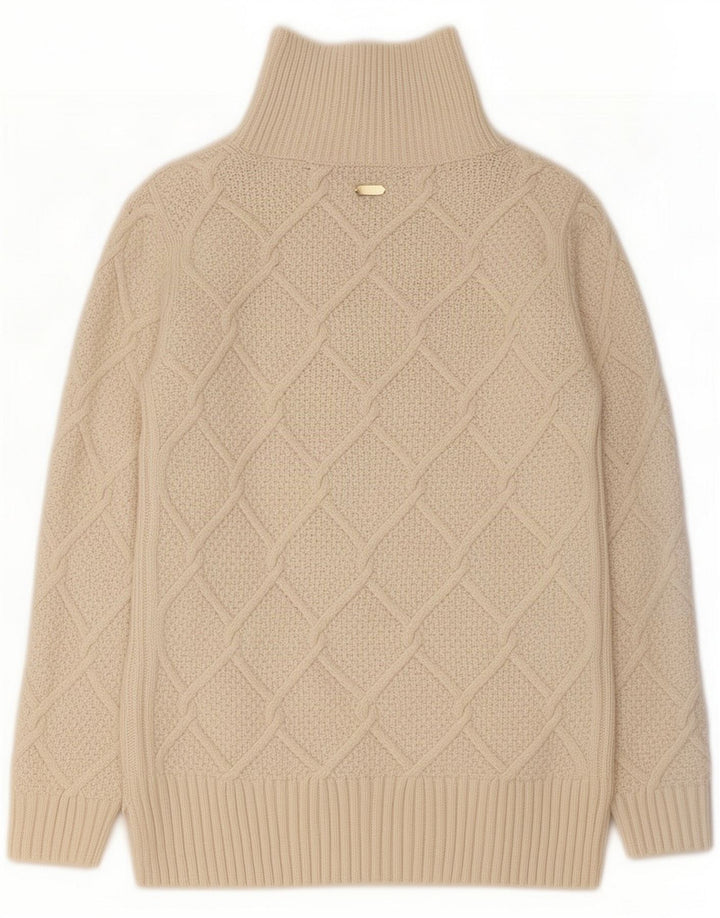 Barbour Dame Roll Neck Jumper Sweater UK 8 Small Beige Uld