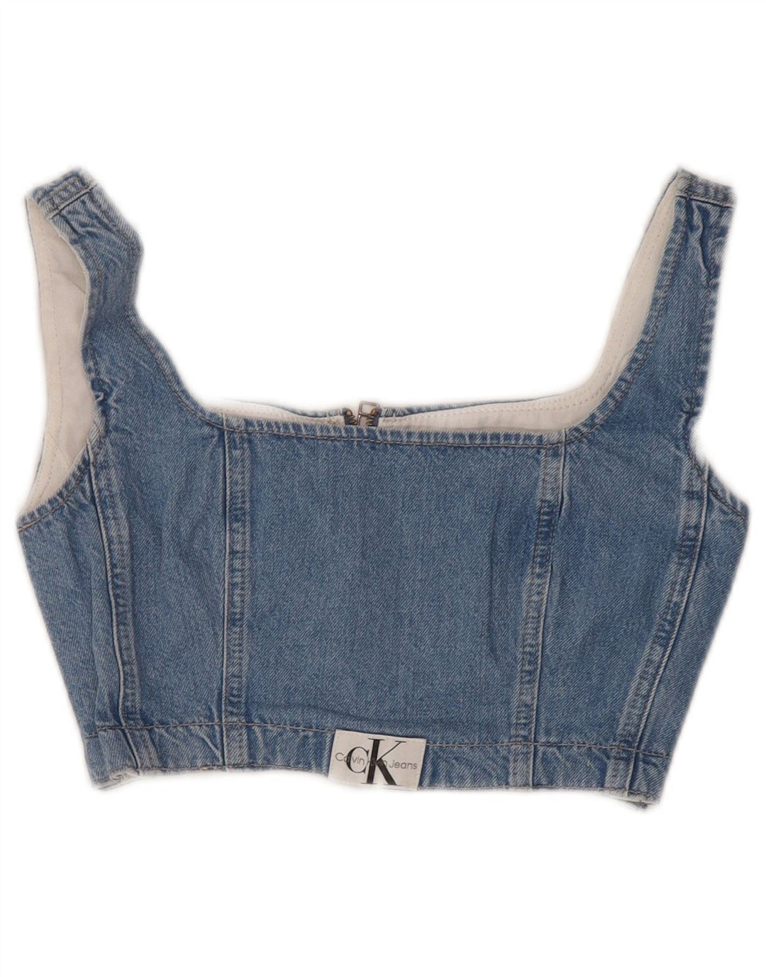 CALVIN KLEIN JEANS Dame ærmeløs denim Crop Top UK 6 XS Blå