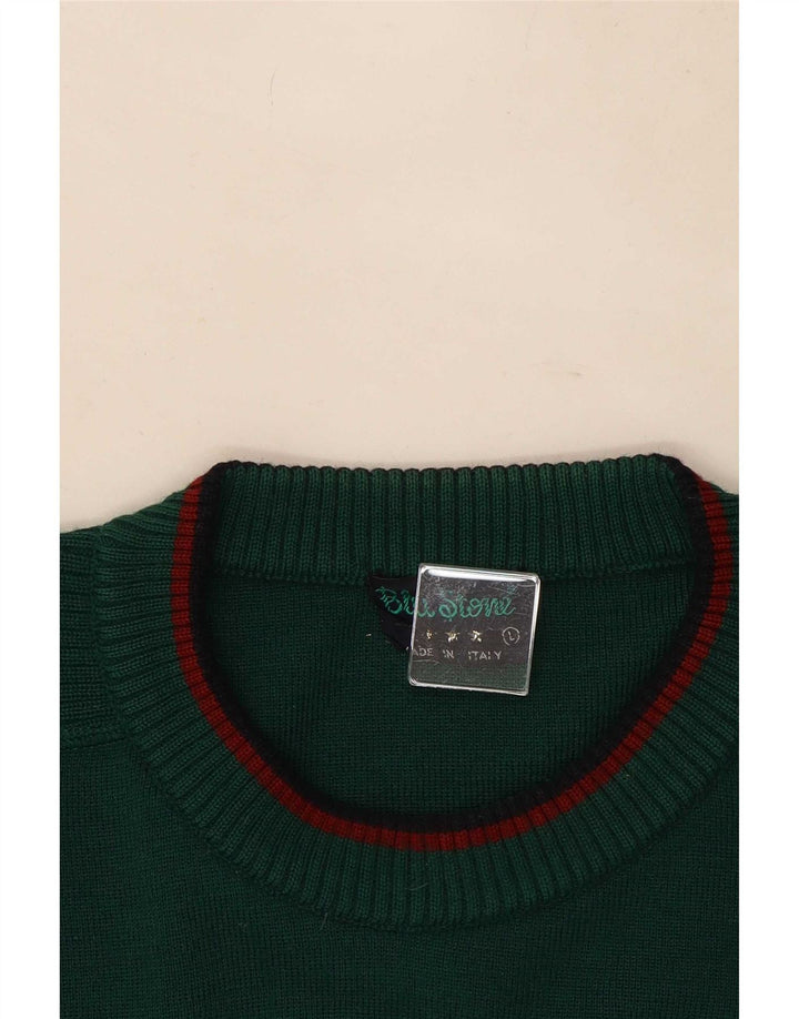 Vintage Herre grafisk rund hals sweater stor grøn