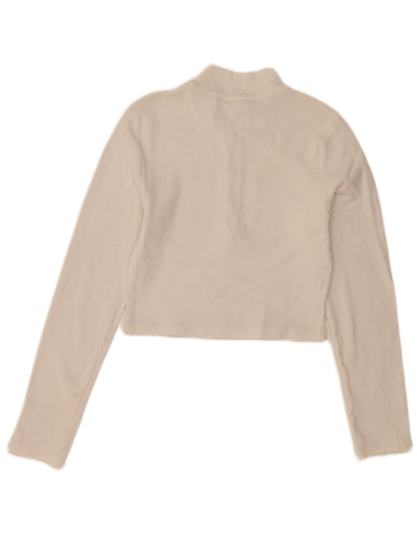 Zara Womens Crop Zip Neck Top Langærmet UK 14 Large White Bomuld