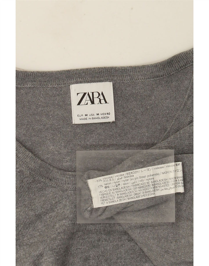 Zara Herre sweater med rund hals, mellemgrå viskose