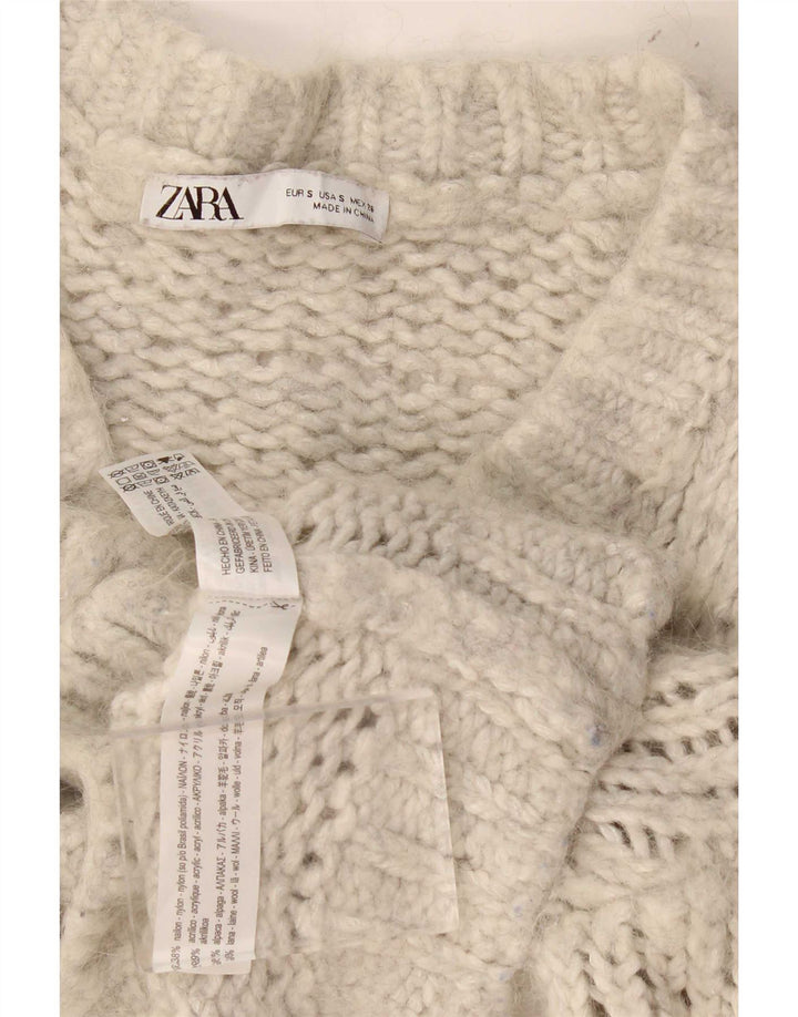 Zara Womens Crop Cardigan Sweater UK 10 Small Grå Nylon