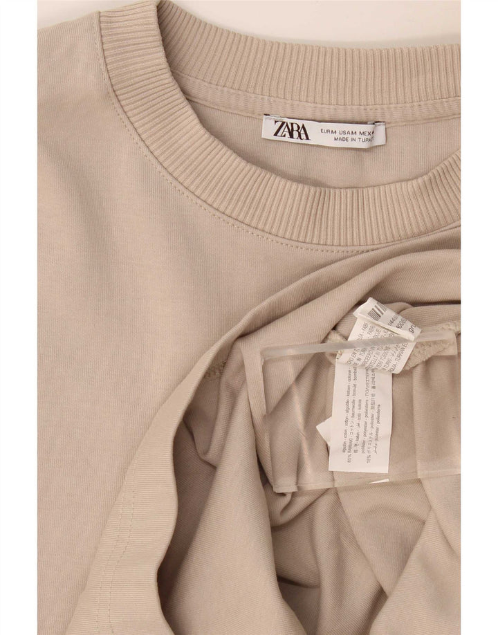 Zara Herre T-shirt Top Medium Beige Bomuld