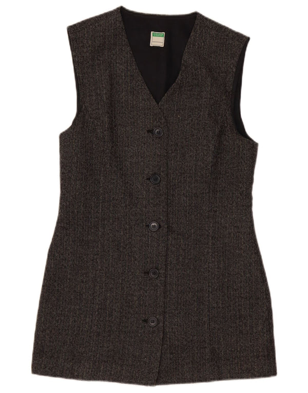 BENETTON Dame Longline Blazer Jacket UK 10 Small Grey Pinstripe