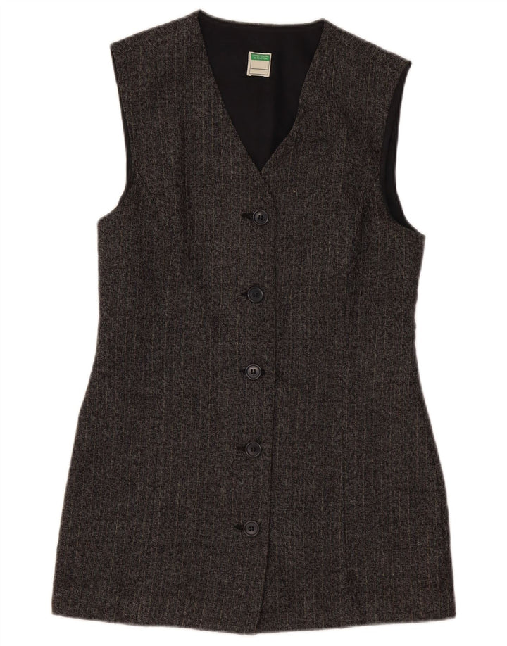 BENETTON Dame Longline Blazer Jacket UK 10 Small Grey Pinstripe