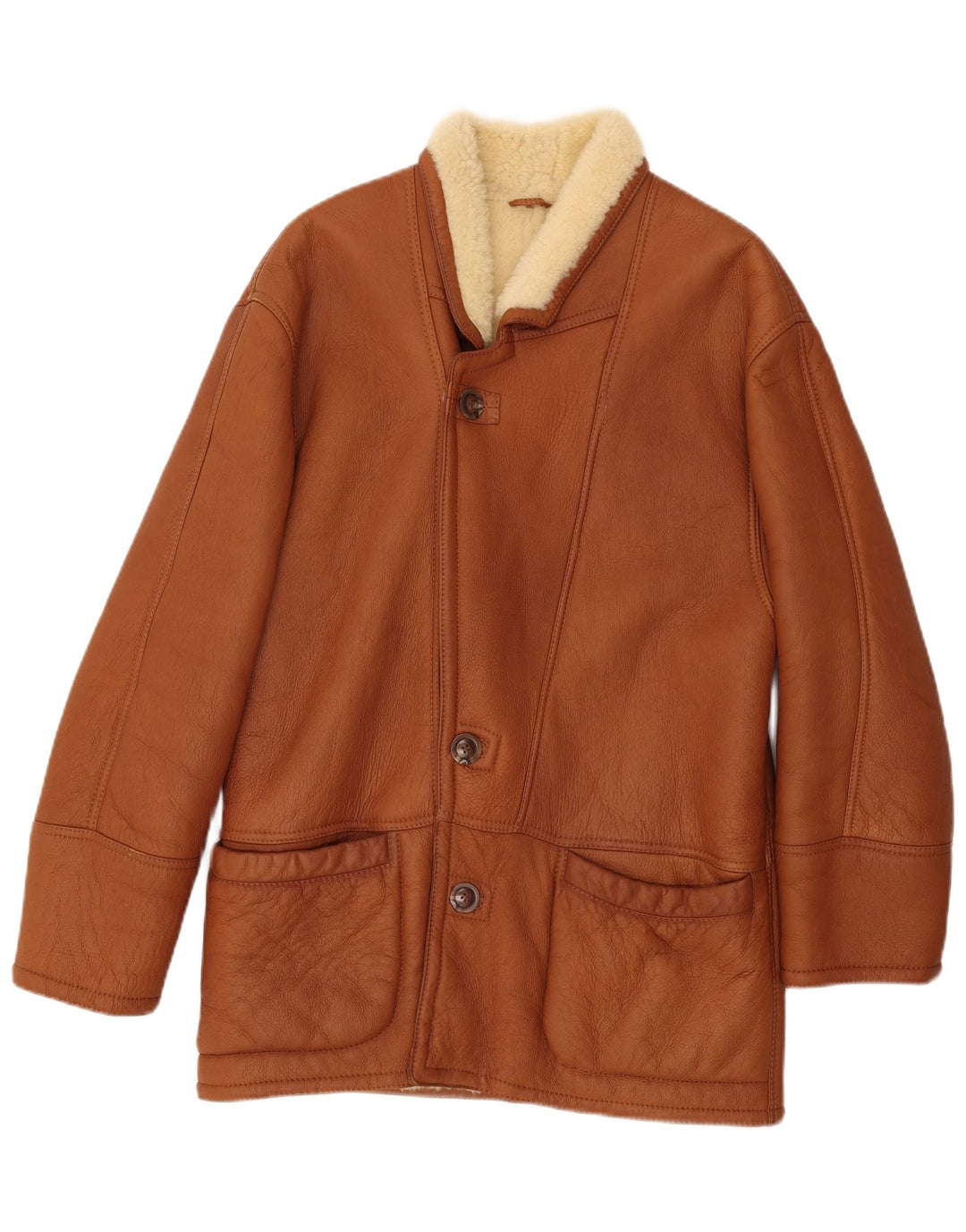 VINTAGE Herre Shearling Jacket IT 52 XL Brun Shearling