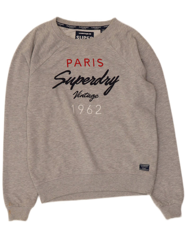 Superdry Graphic Sweatshirt Jumper UK 10 Small Grey Flecked