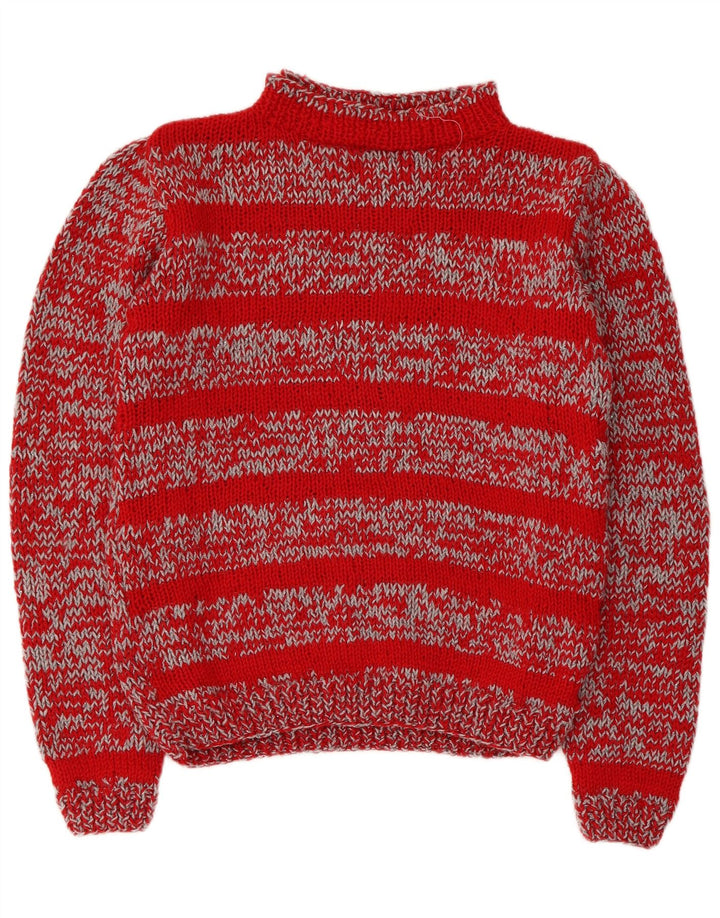 Vintage Dame Turtle Neck Jumper Sweater UK 14 Medium Rød Stribet