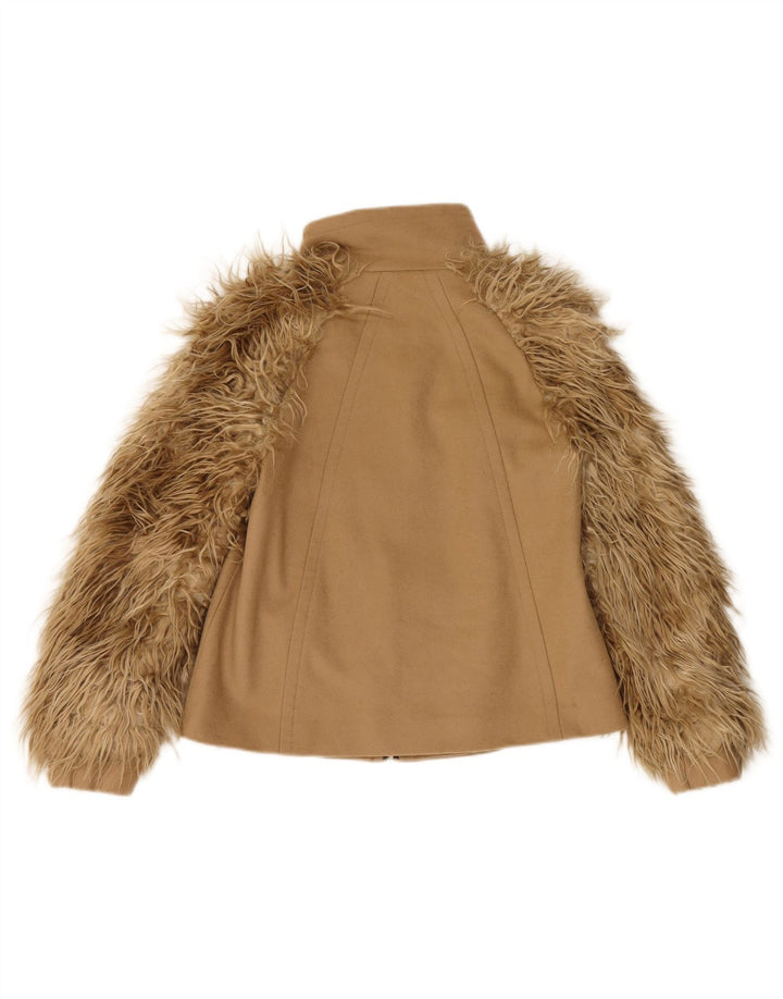 Zara Womens Faux Fur Bomber Jacket UK 12 Medium Beige