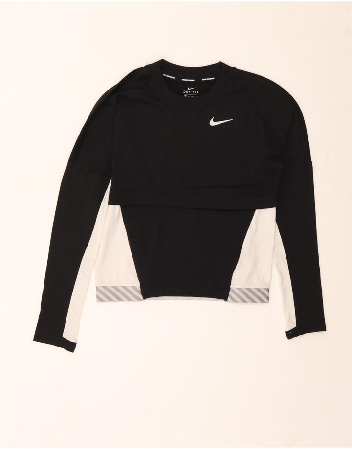 Nike Dame Running Top Langærmet UK 6 XS Sort Colourblock Polyester